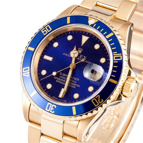 used blue and gold rolex|Rolex gold submariner blue face.